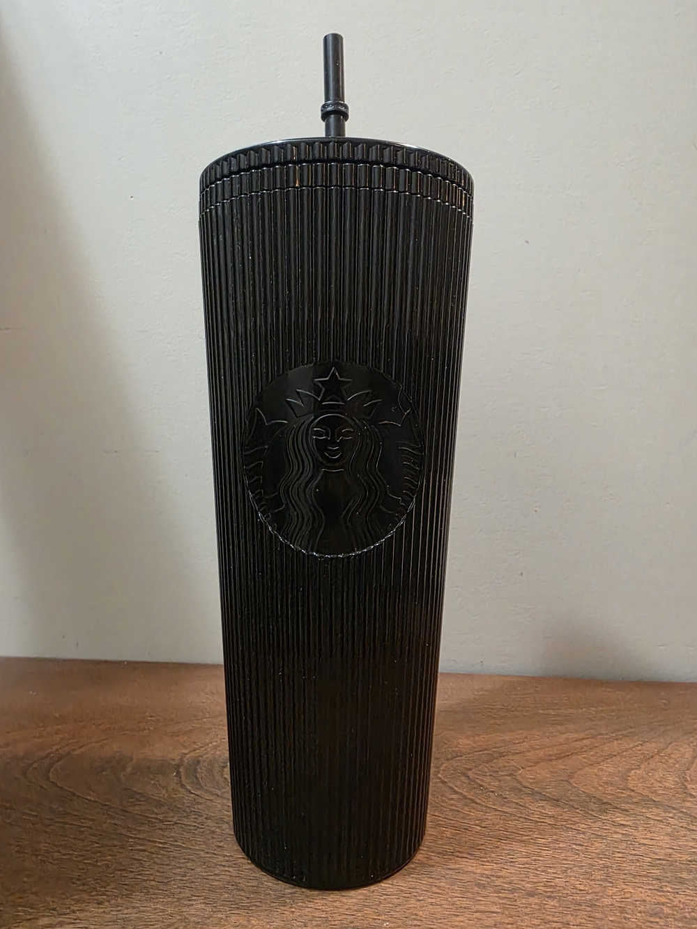 Starbucks Black Ribbed Tumbler with Straw